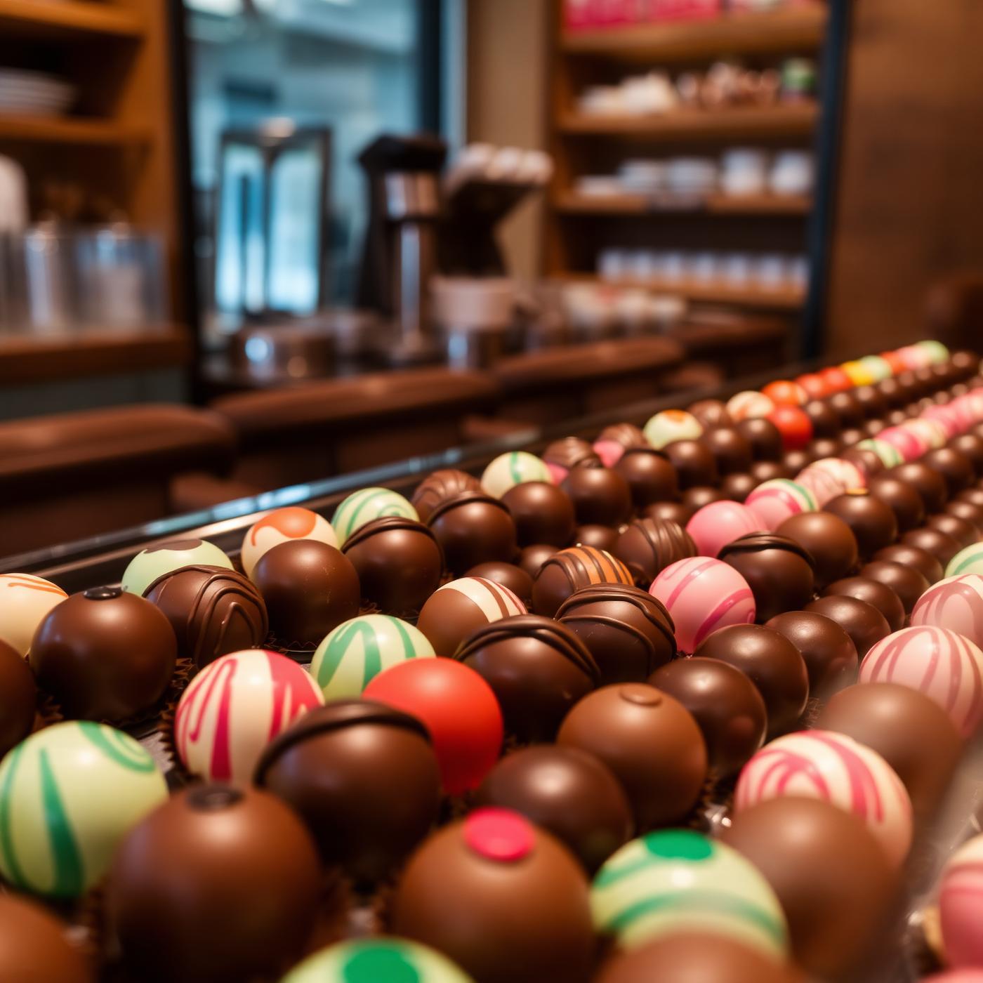 Dote Coffee Bar — Full artisan chocolate program from an in-house master chocolatier, on display in a case beside the espresso machine
