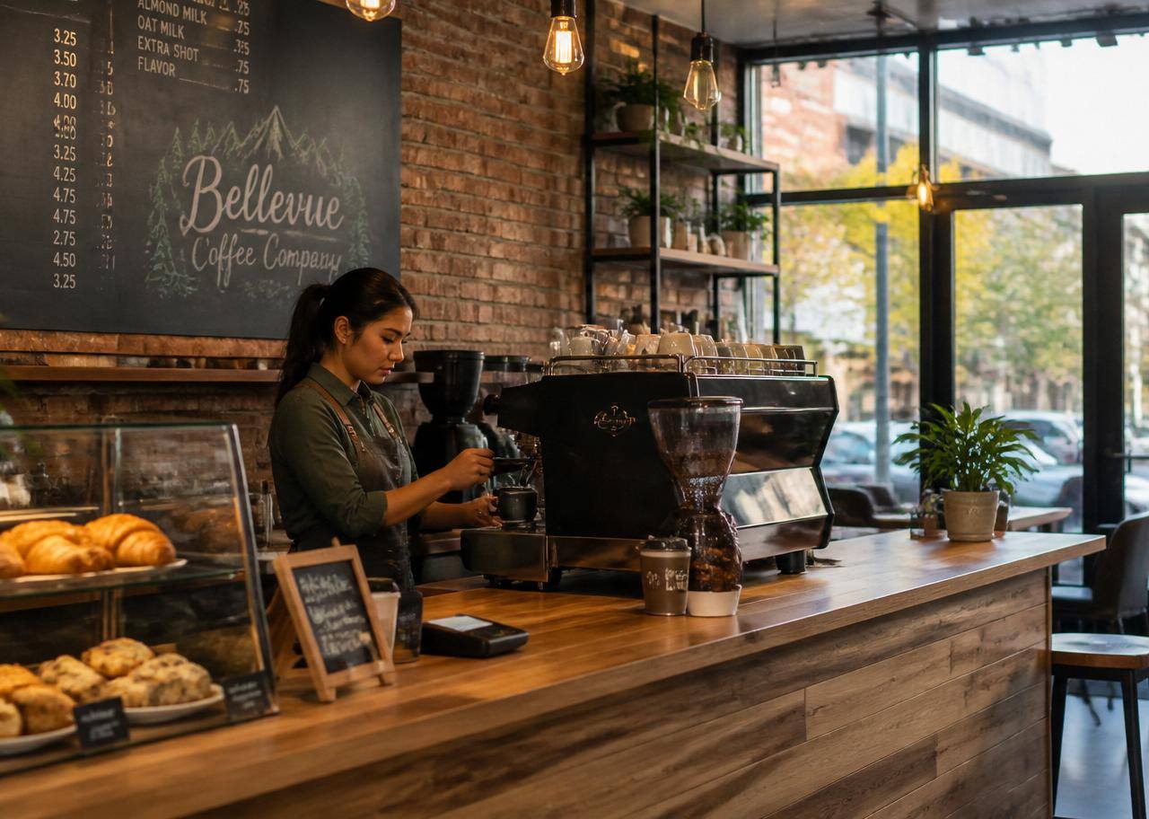 Caffe Ladro Bellevue in Bellevue, Washington — A downtown Bellevue outpost of the beloved Seattle-based, farm-direct specialty roaster — expertly pulled espresso, honest brewed coffee, and house-baked pastries a block from Bellevue Downtown Park.