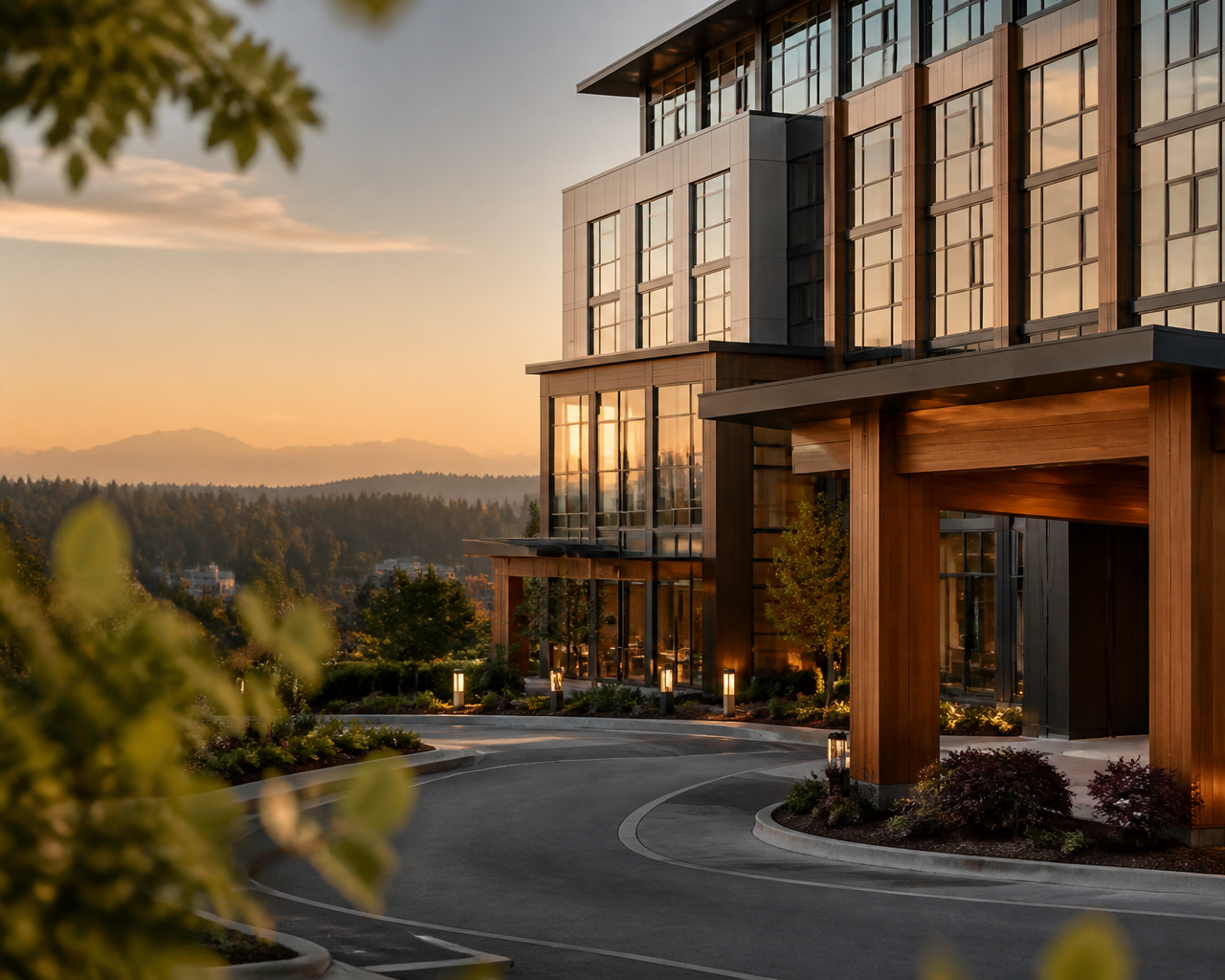 Hilton Bellevue in Bellevue, Washington — Full-service Hilton with Basil's Kitchen restaurant.